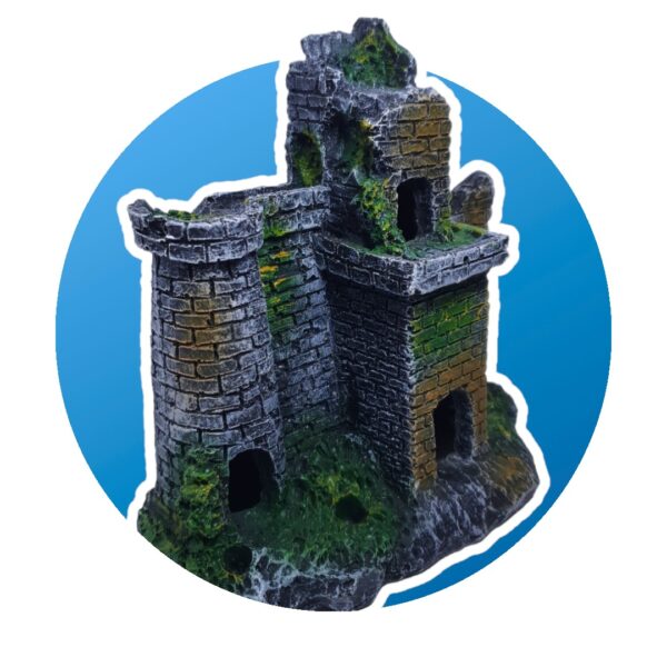 Fish Tank Aquarium Hiding Cave Resin Castle Tower 13.5x7x13.5cm