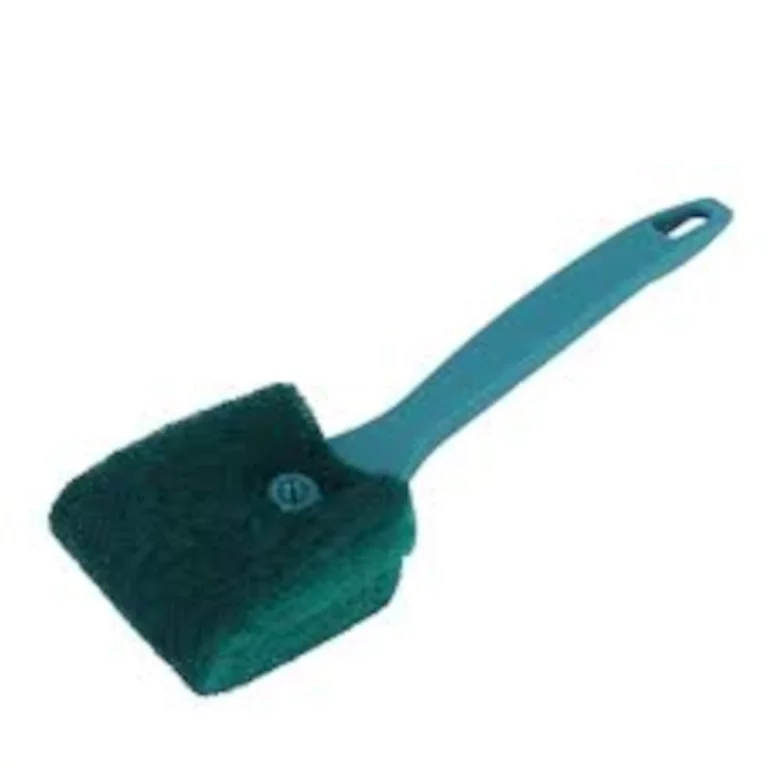 Teal plastic handheld scoop with a long handle, used for scooping or digging small amounts of material.