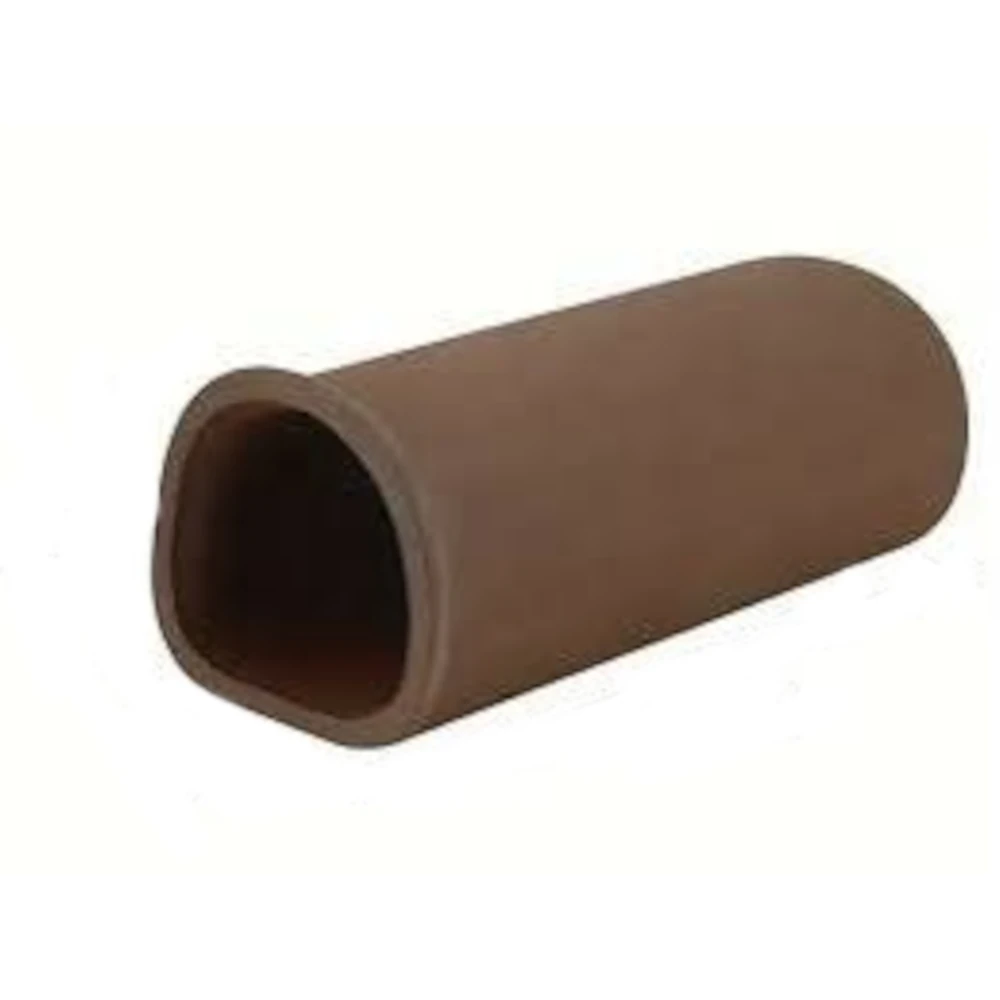 Brown hollow cylindrical tube lying diagonally on a white background, with a circular opening visible