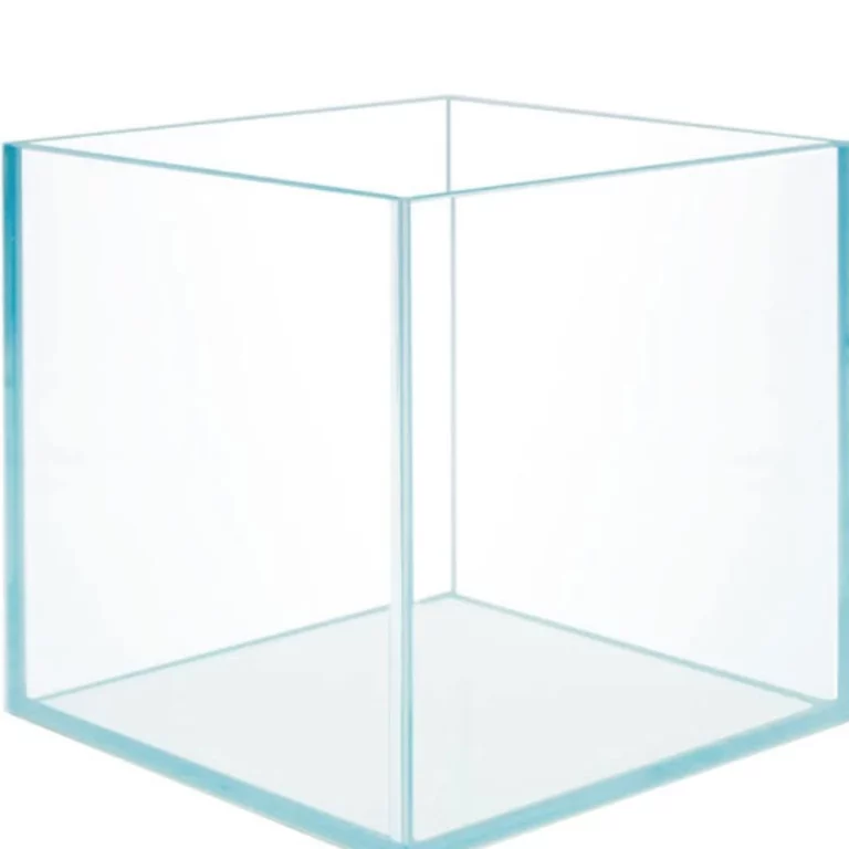 Open-top glass display case with three transparent side panels and a bottom, empty inside