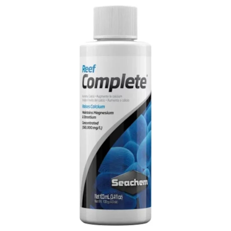 Bottle of Seachem Reef Complete, a calcium and magnesium supplement for reef aquariums (net 100 mL).