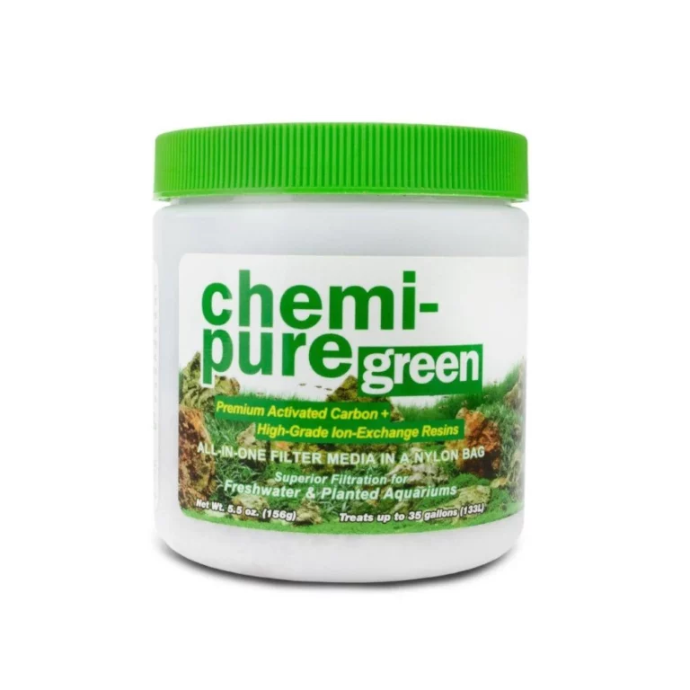 Chemi-pure Green jar: premium activated carbon filter media for freshwater and planted aquariums with a bright green lid
