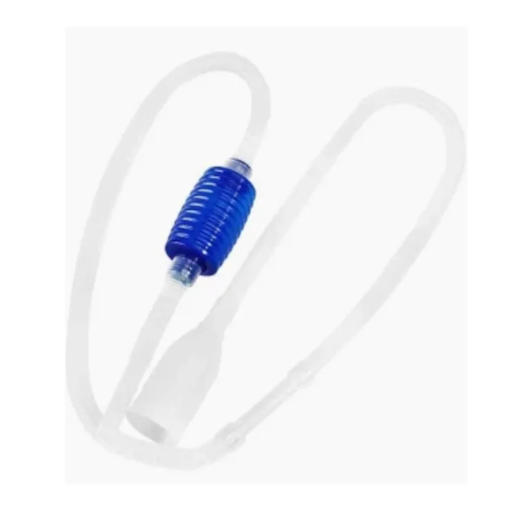 Blue ribbed cord lock slider on a translucent drawstring forming loops, close-up view.