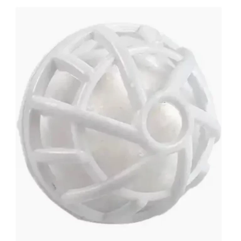 White lattice spherical ornament or ball with interwoven strips, decorative home decor item without clear function